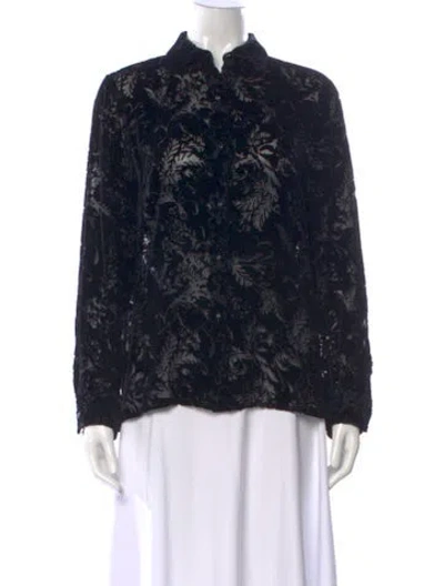 Pre-owned Ralph Lauren Floral Print Long Sleeve Blouse In Black
