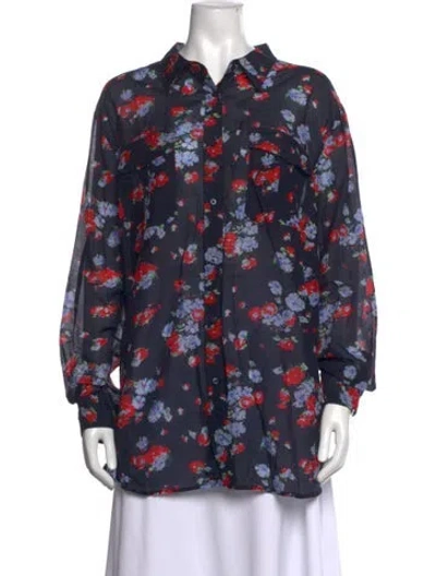 Pre-owned Ralph Lauren Floral Print Long Sleeve Blouse In Blue