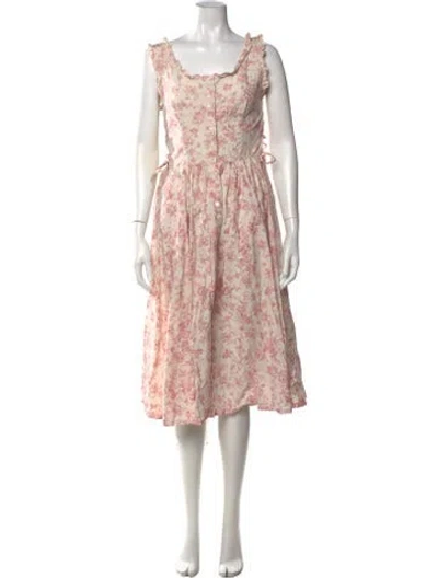 Pre-owned Ralph Lauren Floral Print Midi Length Dress In Neutrals/pink