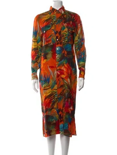 Pre-owned Ralph Lauren Floral Print Midi Length Dress In Orange