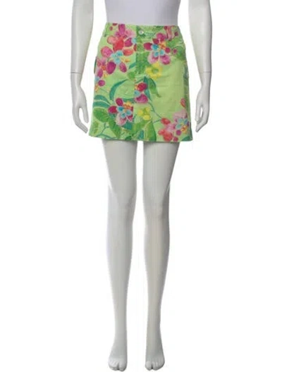 Pre-owned Ralph Lauren Floral Print Mini Skirt In Green
