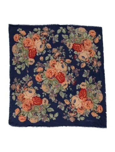 Pre-owned Ralph Lauren Floral Print Scarf In Blue