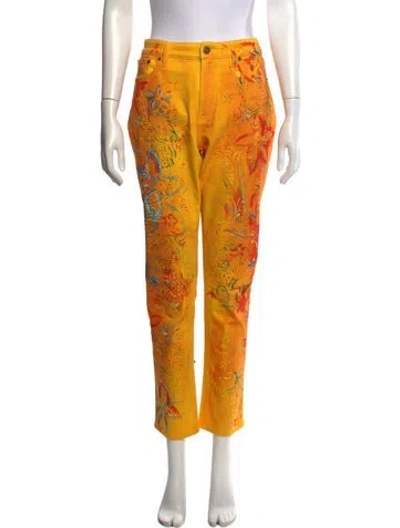 Pre-owned Ralph Lauren Floral Print Straight Leg Pants In Yellow