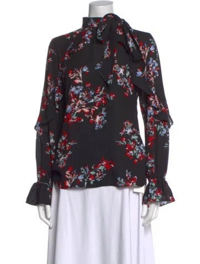 Pre-owned Ralph Lauren Floral Print Tie Neck Blouse In Black