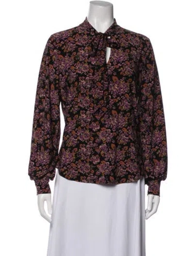 Pre-owned Ralph Lauren Floral Print Tie Neck Blouse In Multicolor
