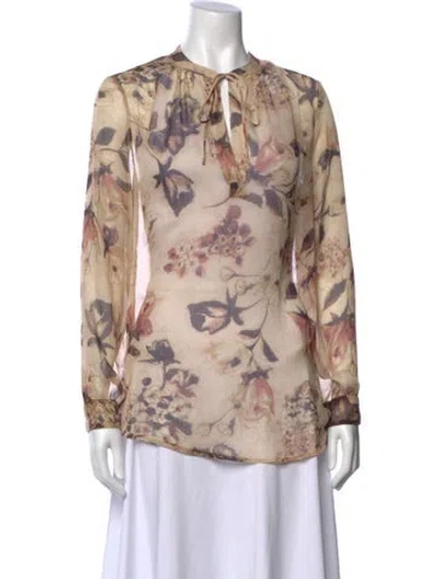 Pre-owned Ralph Lauren Floral Print Tie Neck Blouse In Neutral