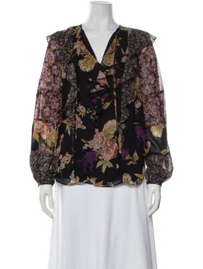 Pre-owned Ralph Lauren Floral Print V-neck Blouse In Black