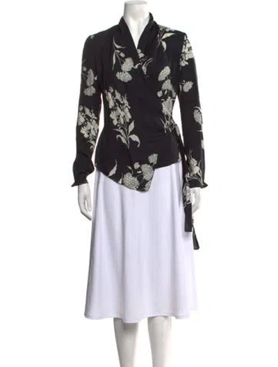 Pre-owned Ralph Lauren Floral Print V-neck Blouse In Black