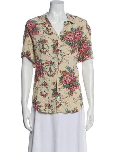 Pre-owned Ralph Lauren Floral Print V-neck Blouse In Neutral