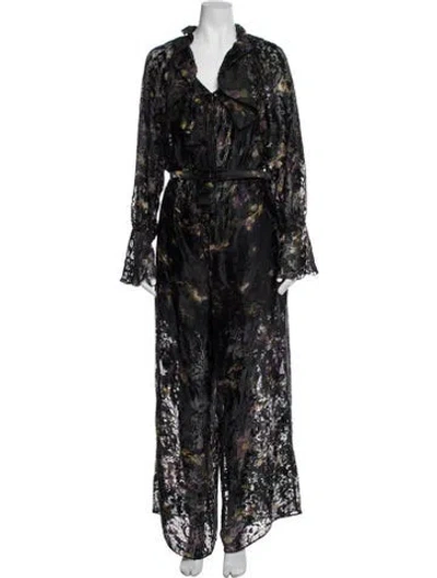 Pre-owned Ralph Lauren Floral Print V-neck Jumpsuit In Black