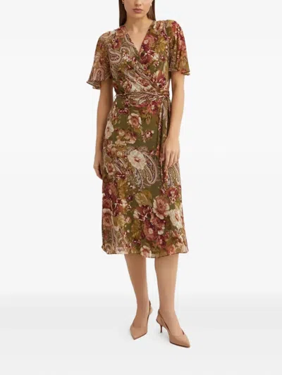 Ralph Lauren Floral-print Wrap Midi Dress In Multi