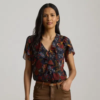 Ralph Lauren Floral Ruffle-trim Georgette Blouse In Multi