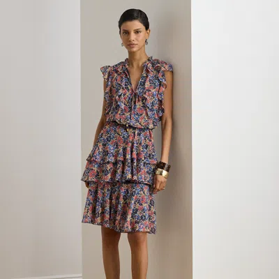 Ralph Lauren Floral Ruffle-trim Georgette Dress In Multi