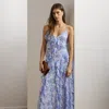Ralph Lauren Floral Ruffle-trim Georgette Gown In Blue