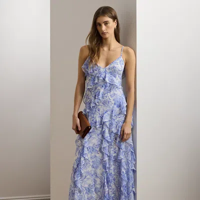 Ralph Lauren Floral Ruffle-trim Georgette Gown