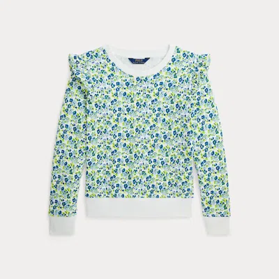 Ralph Lauren Kids' Floral Ruffled French Terry Sweatshirt In Green