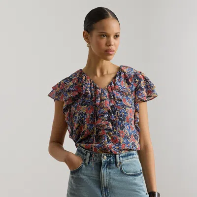 Ralph Lauren Floral Ruffle-trim Georgette Blouse In Multi
