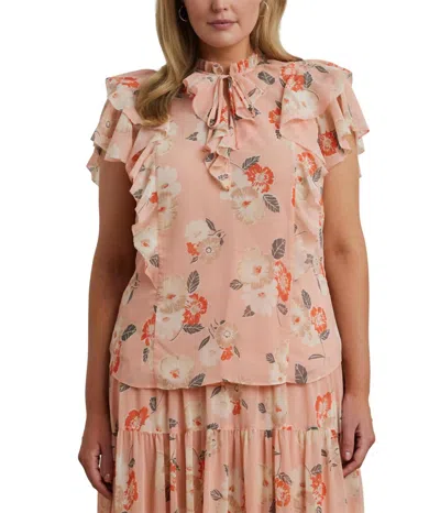 Ralph Lauren Floral Ruffle-trim Georgette Blouse In Pink Multi