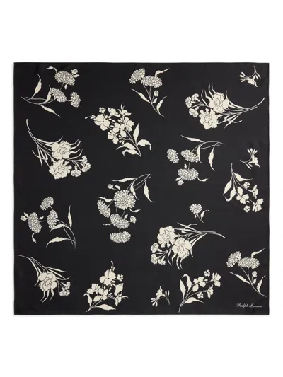 Ralph Lauren Wild Rose Floral Silk Scarf In Black