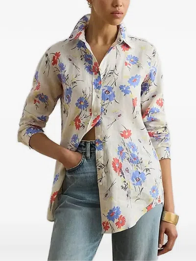Ralph Lauren Relaxed Fit Floral Linen Shirt In Cream Multi