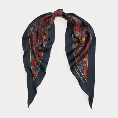 Ralph Lauren Floral Silk Diamond Scarf In Blue