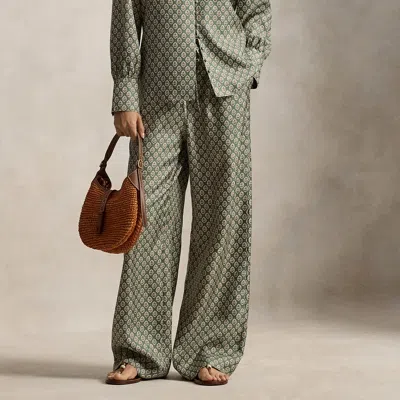 Ralph Lauren Floral Silk Drawstring Wide-leg Pant In Green