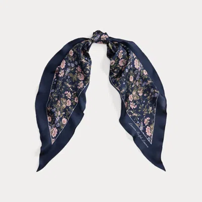 Ralph Lauren Floral Silk Twill Diamond Scarf In Blue