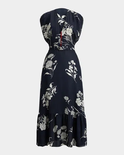 Ralph Lauren Floral Sleeveless Button-front Midi Dress In Black
