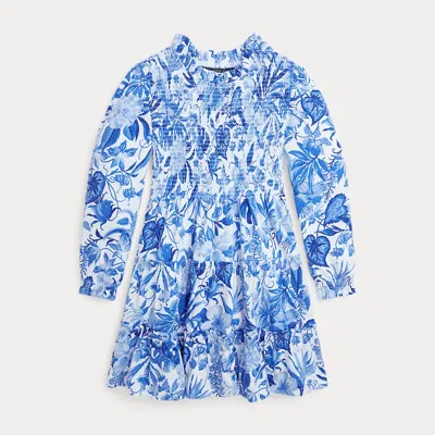 Ralph Lauren Kids' Floral Smocked Cotton Jersey Dress In Blue