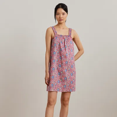 Ralph Lauren Floral Smocked Lawn Nightgown In Red Print