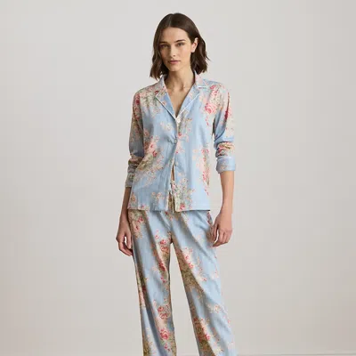 Ralph Lauren Floral Striped Sateen Sleep Set In Blue