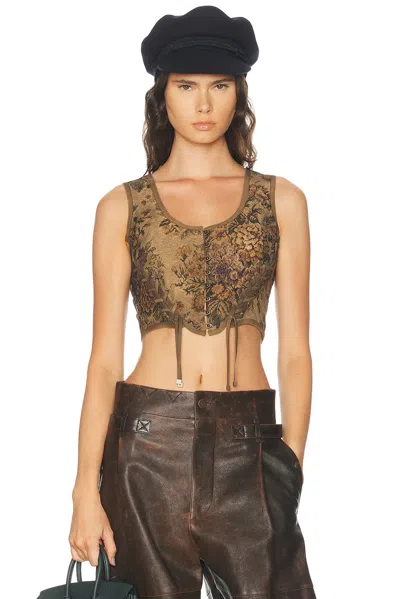 Ralph Lauren Floral Tapestry Gobelin Sleeveless Blouse In Warm Taupe Multi