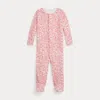 Ralph Lauren Floral Velour Footed Coverall In Pink