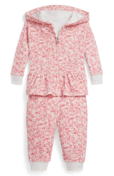 Ralph Lauren Babies'  Floral Velour Hoodie & Joggers Set In Pink