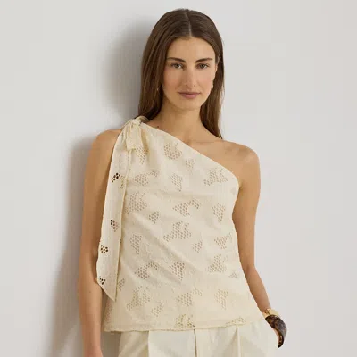Ralph Lauren Floral-eyelet Voile One-shoulder Blouse In Mascarpone Cream In Brown