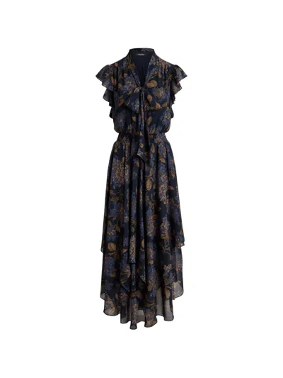 Ralph Lauren Petite Floral Crinkle Georgette Tie-neck A-line Dress In Multi