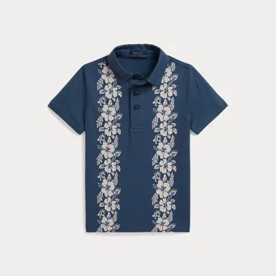 Ralph Lauren Kids' Floral-print Cotton Jersey Polo Shirt In Clancy Blue