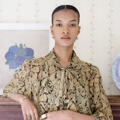 Ralph Lauren Floral-print Crinkled Silk Blouse In Tan/brown/multi In Neutral