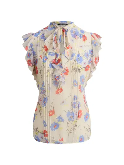 Ralph Lauren Floral-print Ruffled Blouse In Neutral