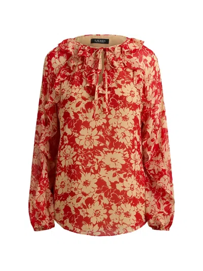 Ralph Lauren Floral-print Ruffled Shirt In Red