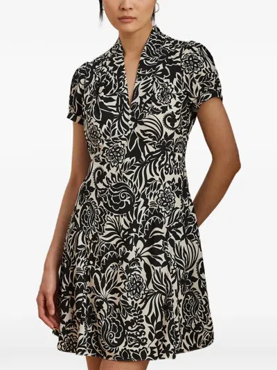 Ralph Lauren Floral-print Short-sleeve Mini Dress In Black