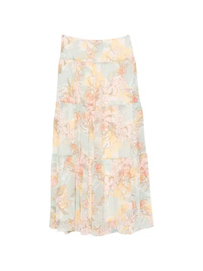 Ralph Lauren Floral-print Tiered Midi Skirt In Neutral
