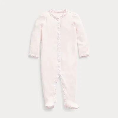 Ralph Lauren Babies' Floral-trim Footed Coverall In Delicate Pink