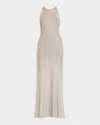 Ralph Lauren Foil-print Sleeveless Open-back Dress In Brown