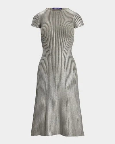 Ralph Lauren Foil Rib Crewneck Dress In Gray
