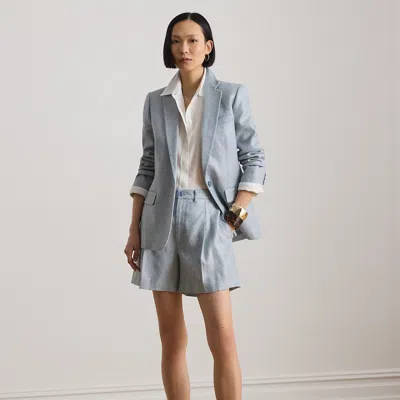 Ralph Lauren Foiled Basket-weave Linen-cotton Blazer In Arilee Blue/silver Foil