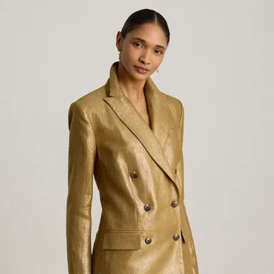 Ralph Lauren Foiled Linen Blazer In Brown/gold Foil