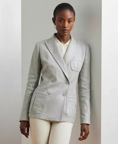 Ralph Lauren Foiled Linen-cotton Blazer In Metalic Blue/silver In Gray