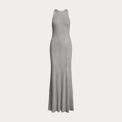 Ralph Lauren Foiled Rib-knit Sleeveless Evening Dress In Gray