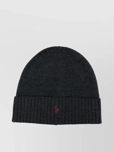 Ralph Lauren Folded Brim Ribbed Cuff Hat In Black